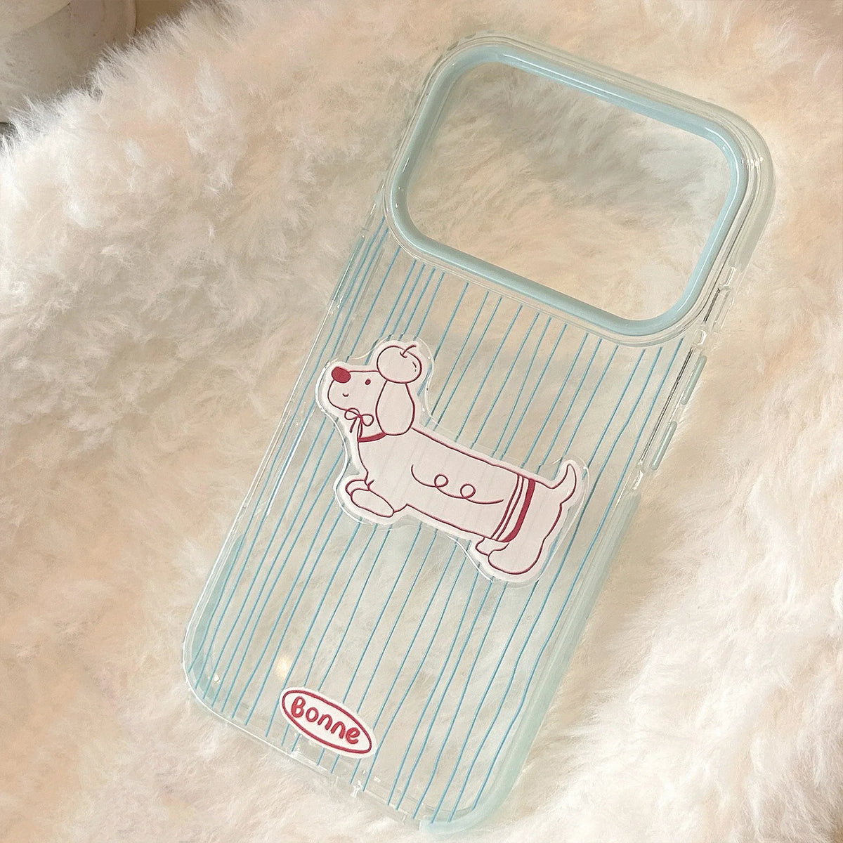 Korean Blue Striped 3D Cute Cartoon Puppy Soft Phone Case For iPhone
