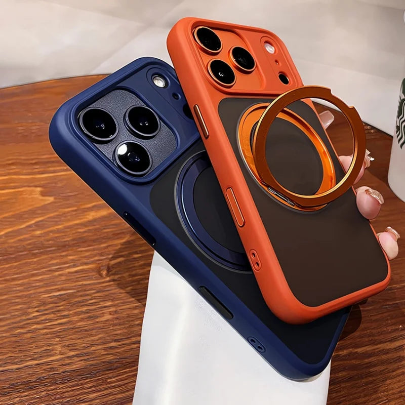 Matte Rotating Bracket Holder Magnetic Phone Case For iPhoneCover