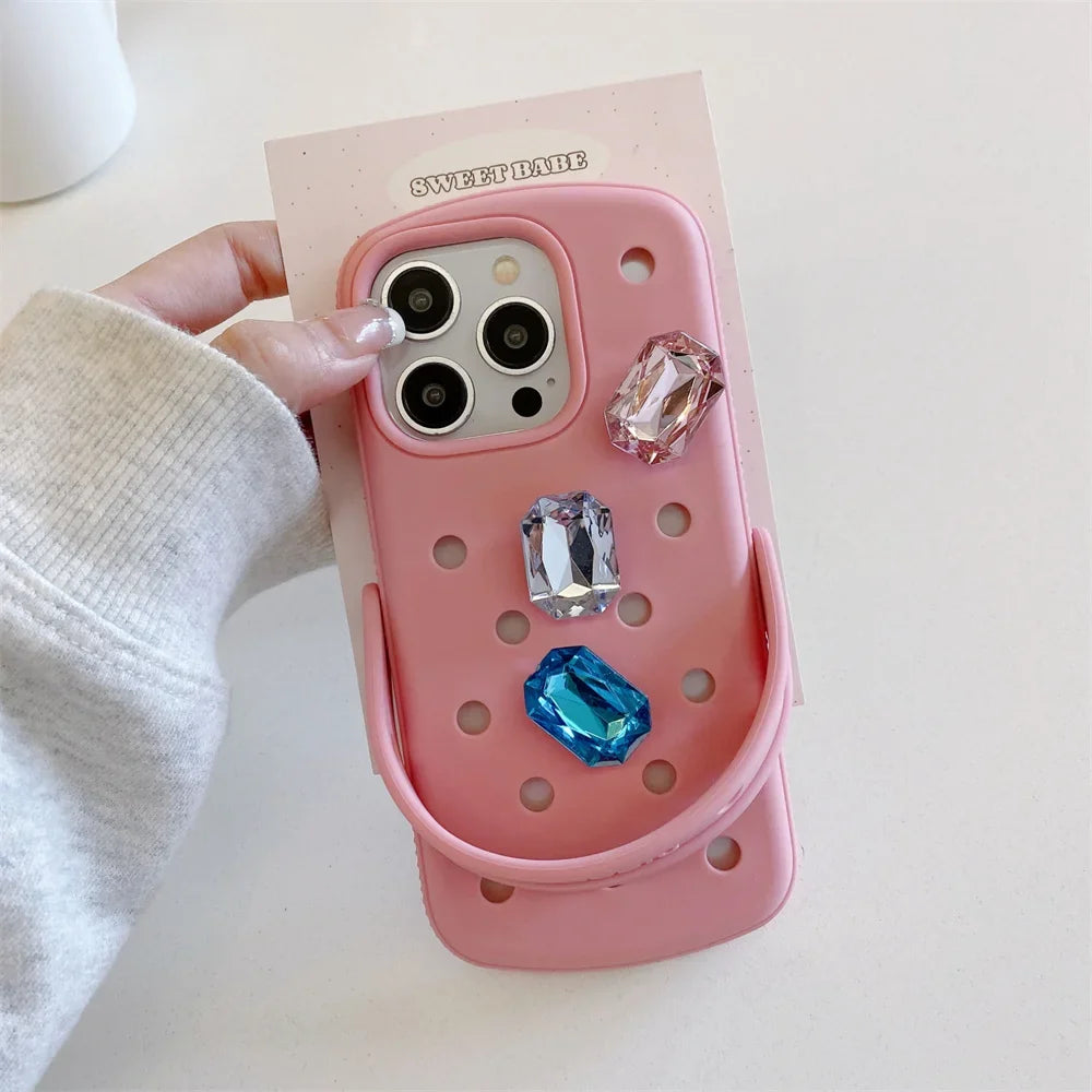 Luxury Gem Crocs Diy Phone Case Soft Cover For iPhone