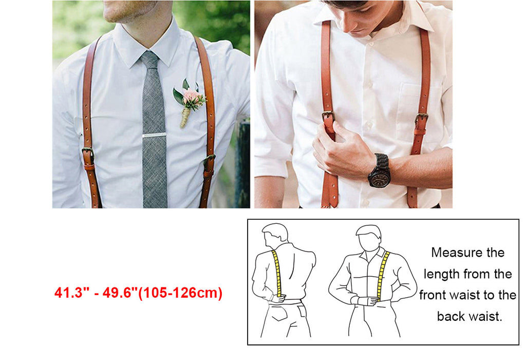 Mens Leather Suspenders Y Back Design Adjustable Suspender with 4 Metal Clips Leather Braces Groomsmen Gift