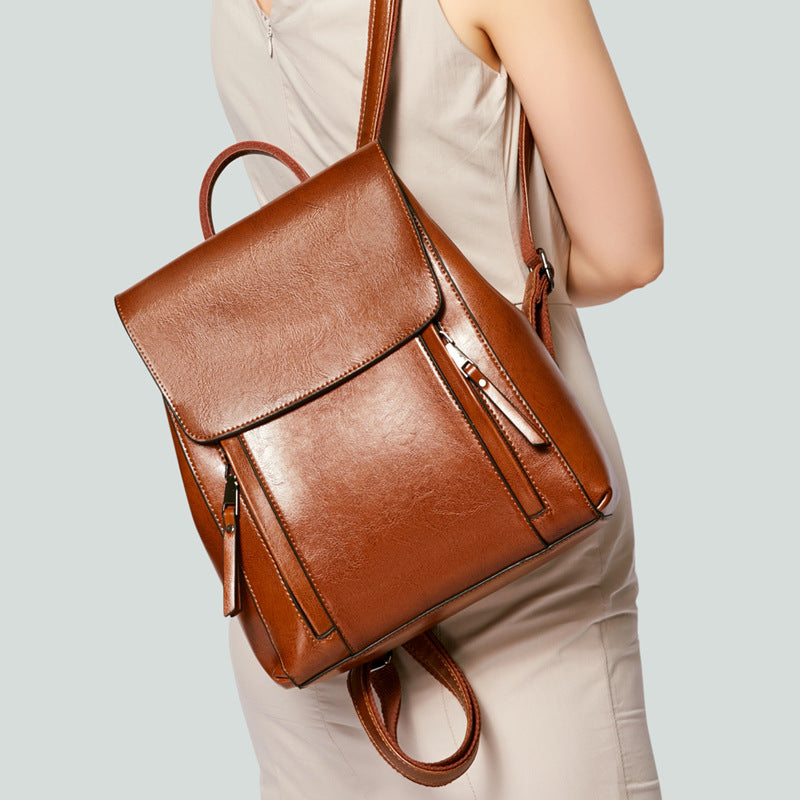 Top Grain Leather Backpack For Women Female Leather Designer Backpack Stylish School Backpack Shoulder Bags