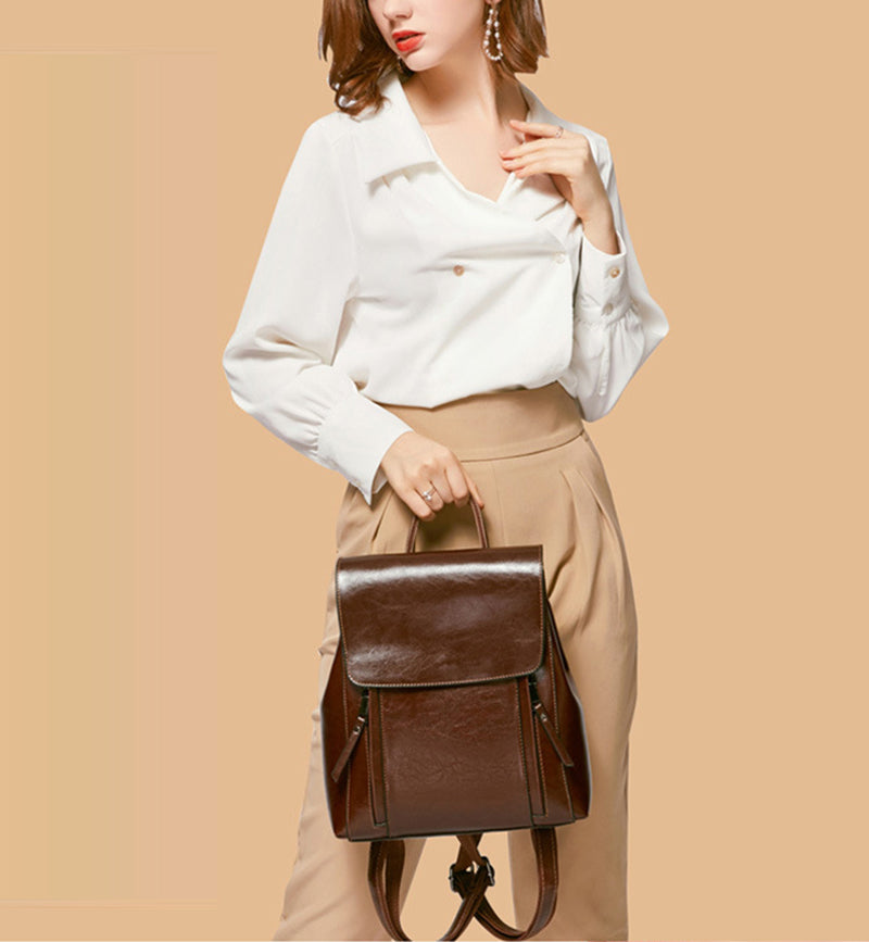 Top Grain Leather Backpack For Women Female Leather Designer Backpack Stylish School Backpack Shoulder Bags