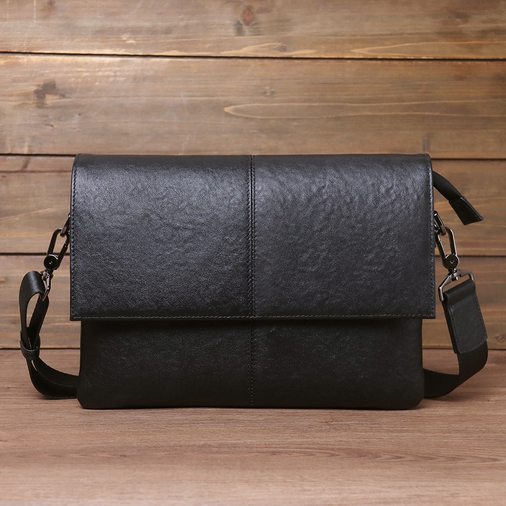 Rockcow Top Grain Leather Messenger Bags Women's Black Leather Shoulder Bag Clutch Bag C003A