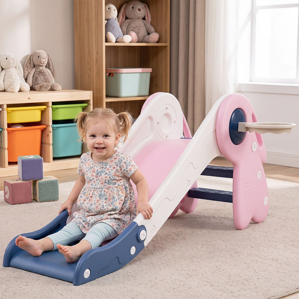 3 in 1 Toddler Slide Baby Slide Climber Playset with Basketball Hoop and Basketball