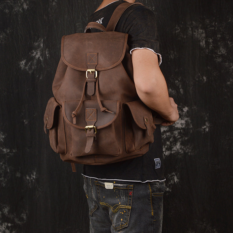 Vintage Leather Backpack College Backpacks School Backpack