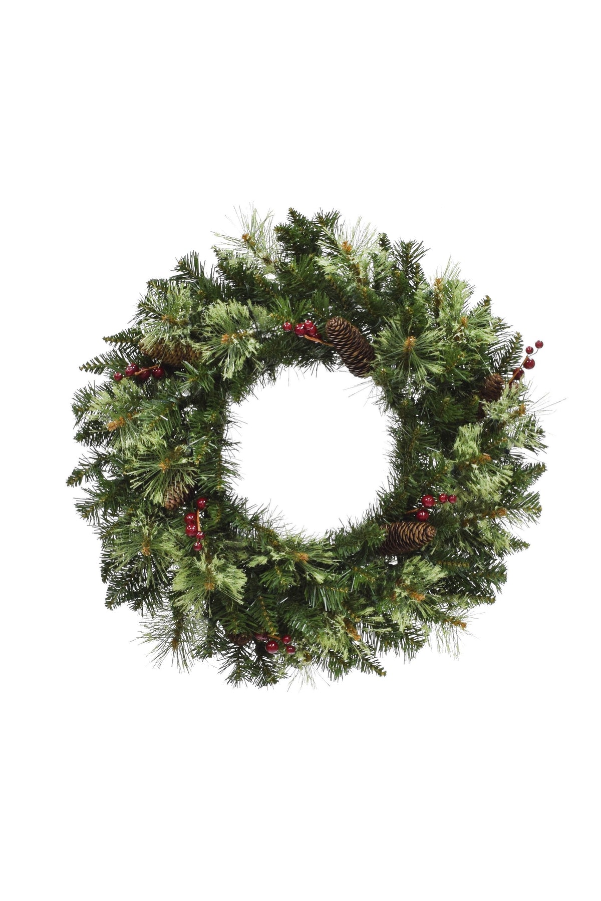 24" Unlit Jasper Mixed Pine Wreath with Pine Cones & Red Berry Clusters
