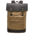 Waterproof Canvas Travel Backpack Full Grain Leather And Canvas Laptop Backpack Flap Cover Camera Backpack