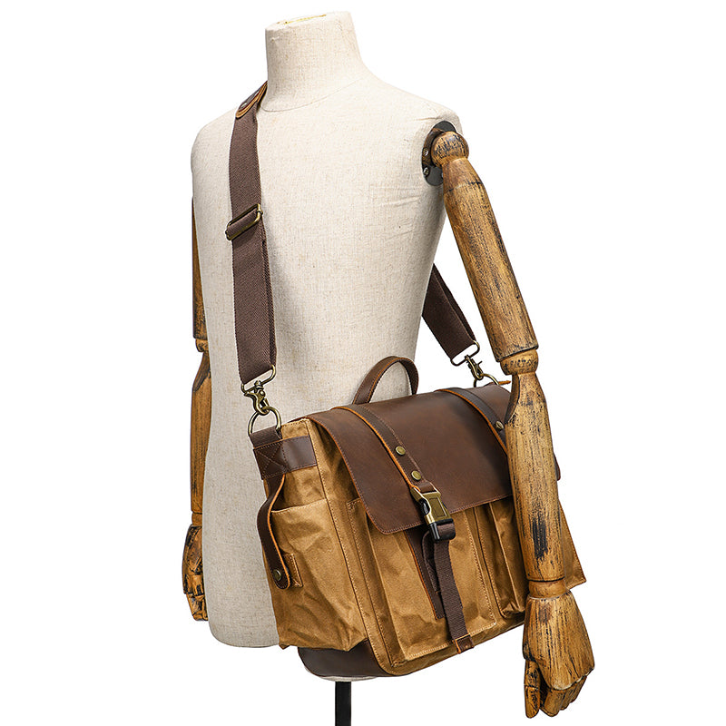Waterproof Waxed Canvas Camera Bag Canvas With Leather DSLR Camera Bag Canvas Shoulder Messenger Bag