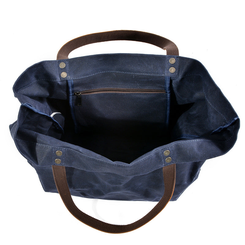Waterproof Waxed Canvas Handbag Full Grain Leather With Canvas Tote Bag Vintage Style Big Shoulder Bag