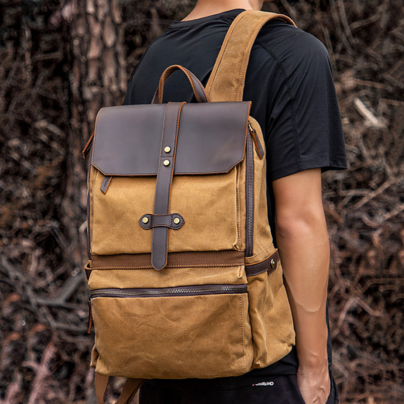 Waxed Canvas Backpack Large Travel Backpack Canvas School Rucksack Laptop Backpack Unisex Weekender Backpack