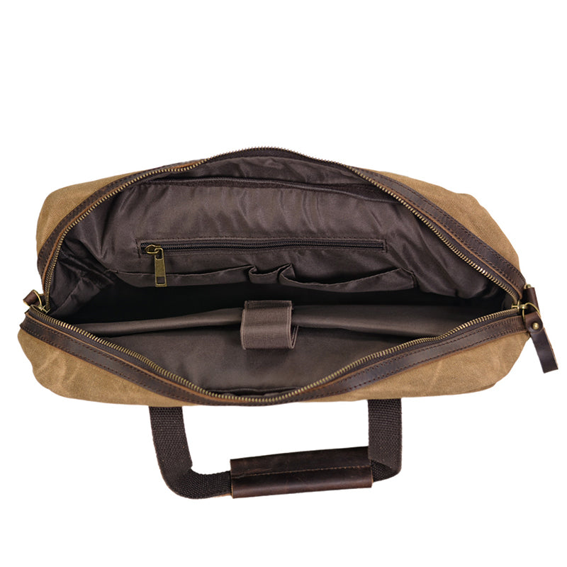 Waxed Canvas Messenger Bag Canvas Briefcase Laptop Bag Leather Crossbody Bag Work briefcase Canvas Briefcase For Men