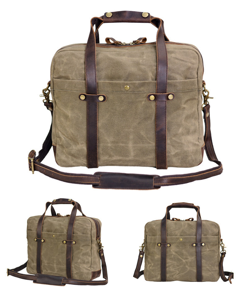 Waxed Canvas Messenger Bag Canvas Briefcase Laptop Bag Leather Crossbody Bag Work briefcase Canvas Briefcase For Men