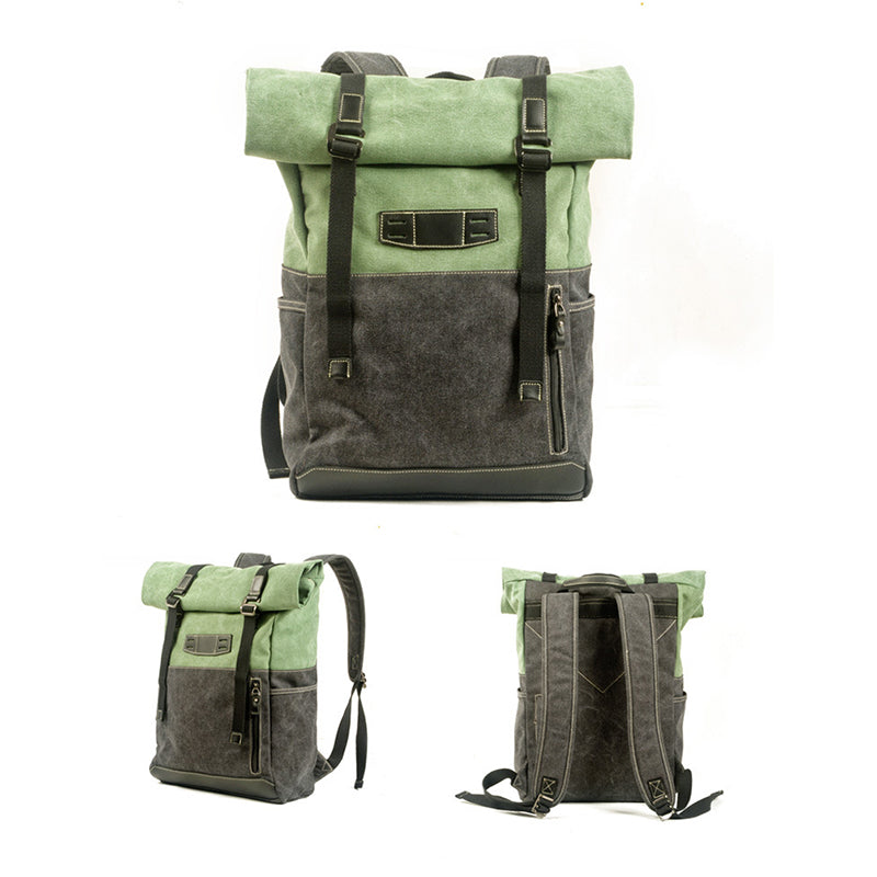 Waxed Canvas Travel Backpack Waterproof Canvas And Full Grain Leather Laptop Backpack Retro Outdoor Rucksack