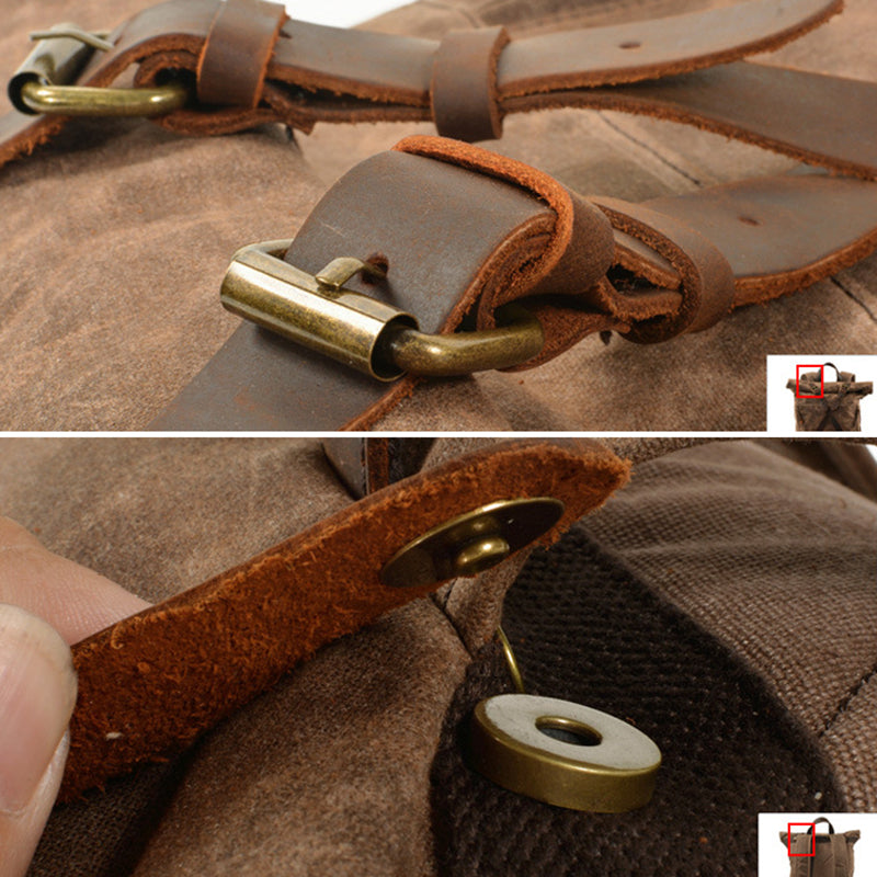 Waxed Canvas Unisex Travel Backpack Waterproof Mountaineering Backpack Canvas With Full Grain Leather Laptop Rucksack