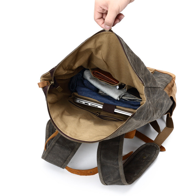 Waxed Canvas Backpack, Vintage Rucksack, Travel Backpack 8808