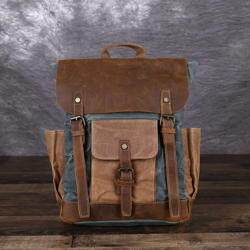Waxed Canvas Travel Backpack Laptop Backpack Hiking Rucksack Retro School Backpack