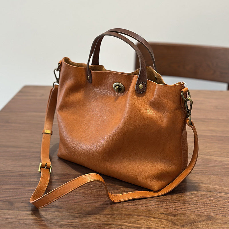 Genuine Leather Purse for Ladies, Full Grain Leather Crossbody with Removable Strap, Leather Convertible Satchel Bag