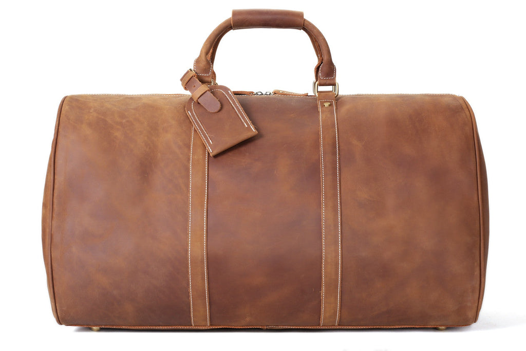 RockCow Vintage Leather Duffle Bag, Mens Travel Bag, Gym Bags for Men