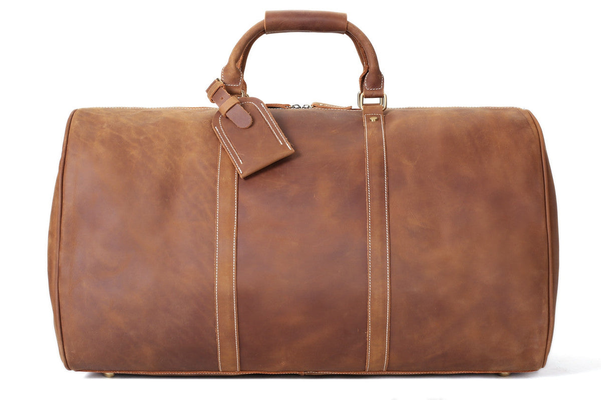 RockCow Vintage Leather Duffle Bag, Mens Travel Bag, Gym Bags for Men