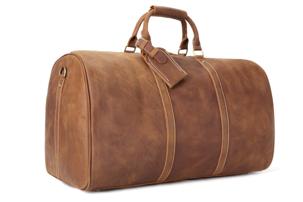 RockCow Vintage Leather Duffle Bag, Mens Travel Bag, Gym Bags for Men