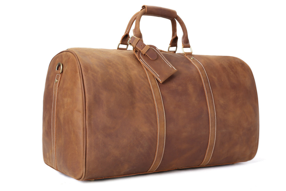 RockCow Vintage Leather Duffle Bag, Mens Travel Bag, Gym Bags for Men