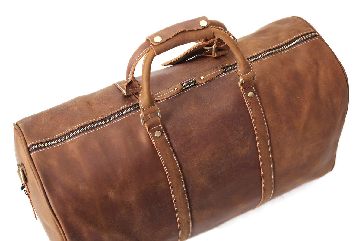 Large Vintage Leather Duffle Bag, Men's Weekender Bag