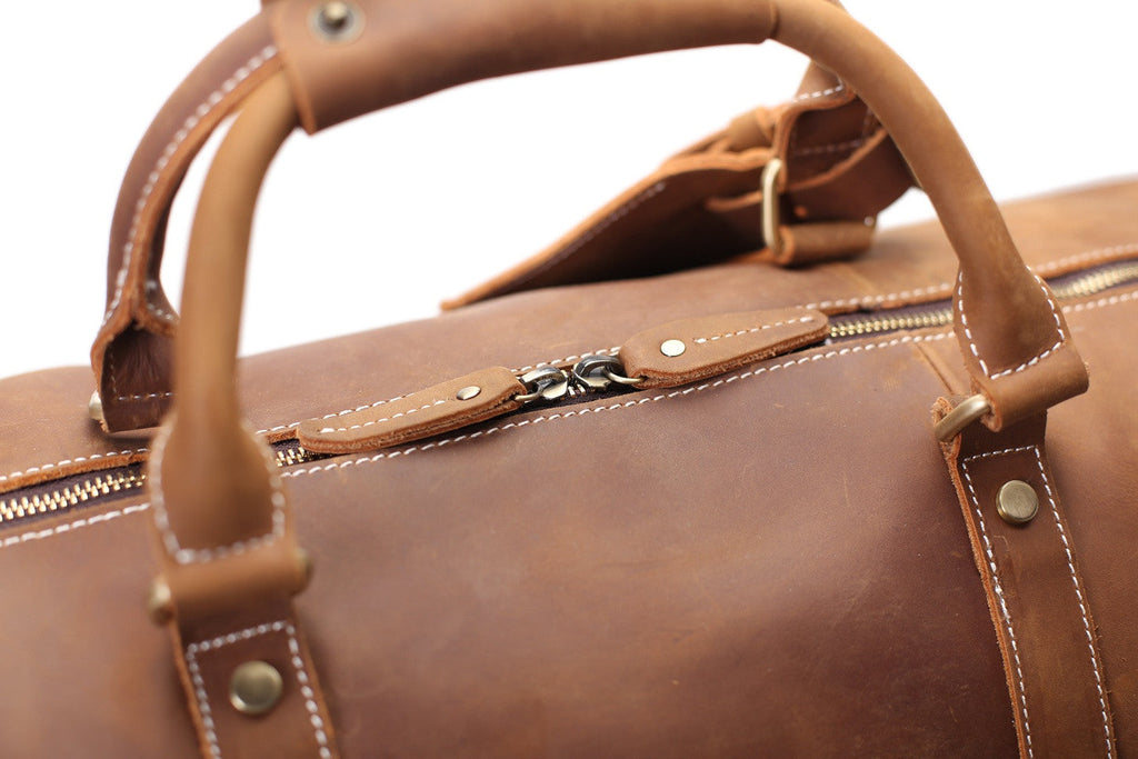 Large Vintage Leather Duffle Bag, Men's Weekender Bag
