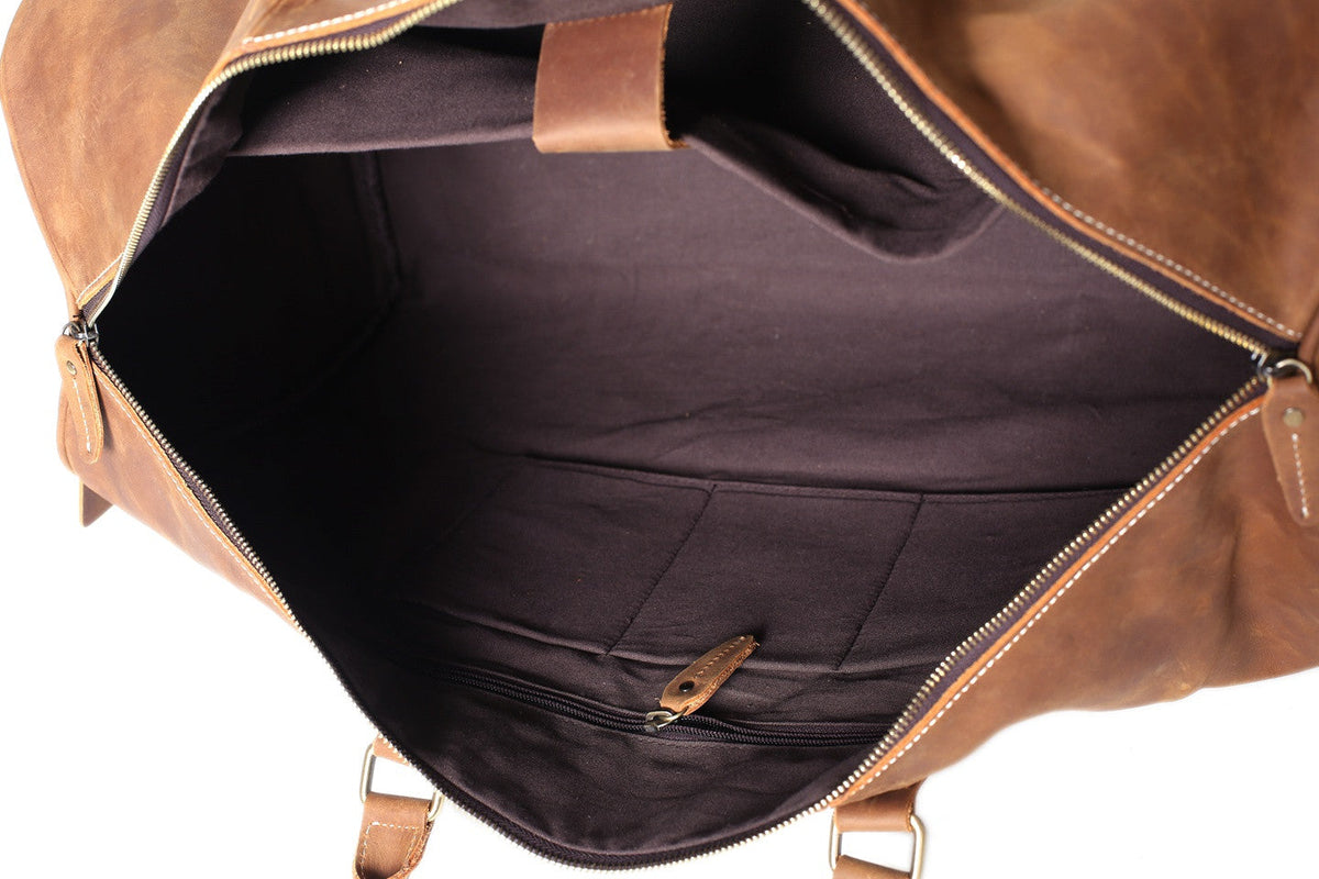 Large Vintage Leather Duffle Bag, Men's Weekender Bag