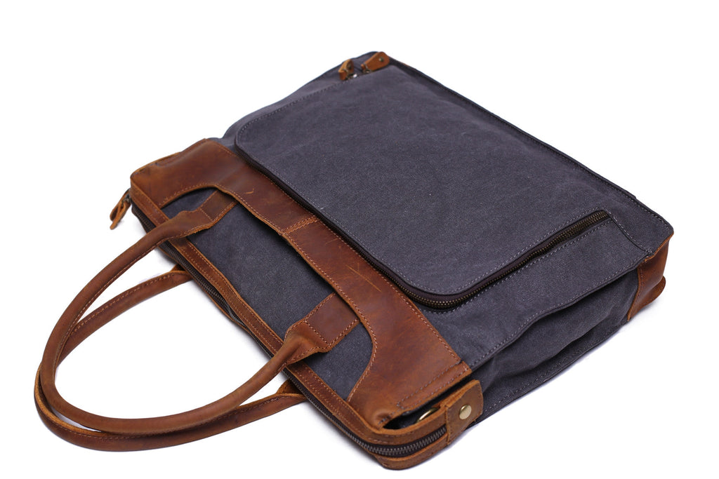 Vintage Style Genuine Leather Briefcase Bag, Leather Messenger Shoulder Bag Laptop Bags