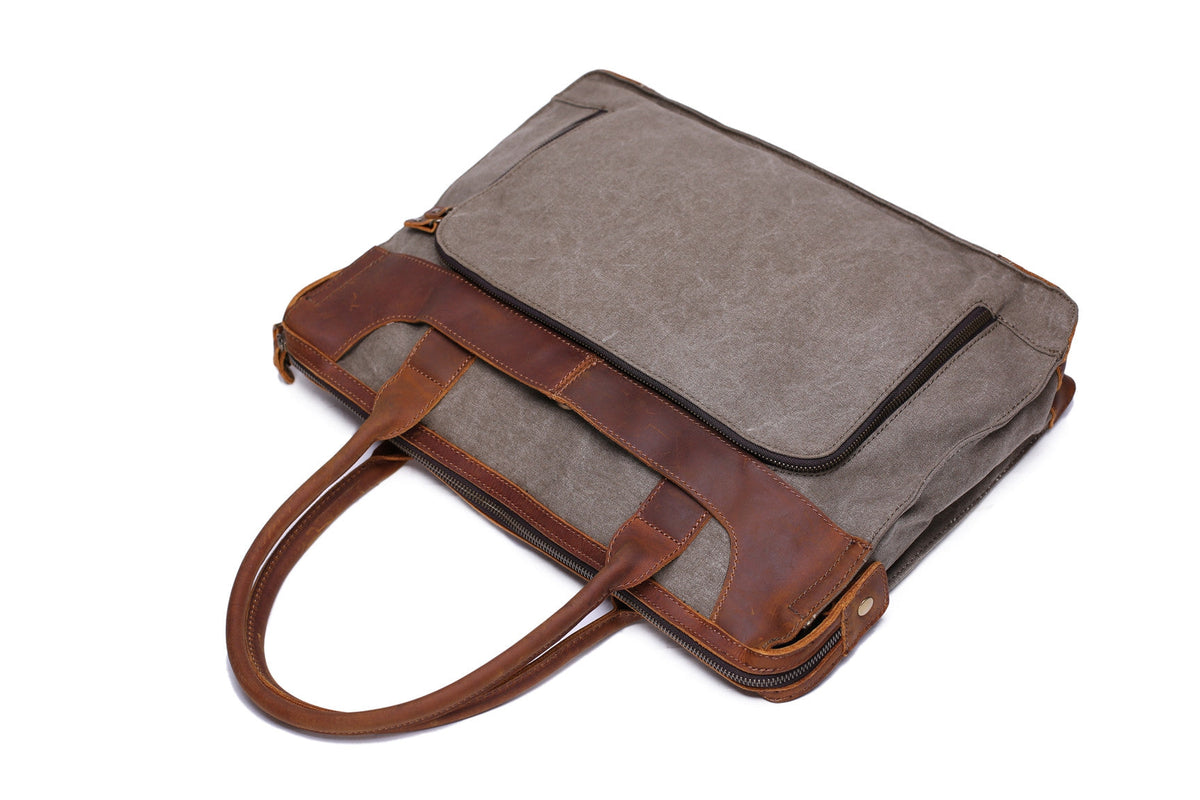 Men Fashion Canvas Leather Laptop Bag, Canvas Messenger Bag Briefcase Bags YD2193