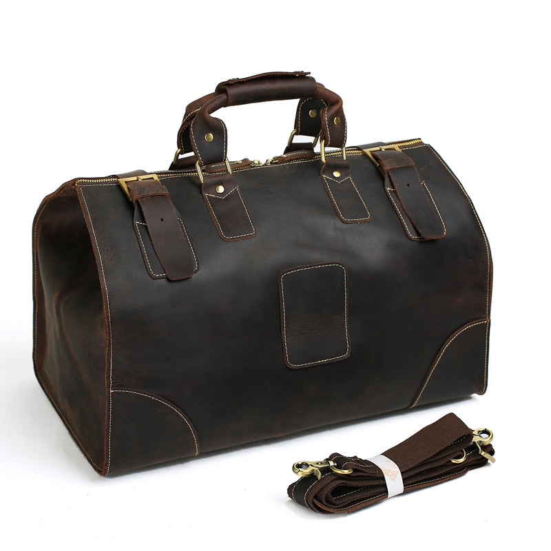 Vintage Style Large Crazy Horse Leather Duffle Bag