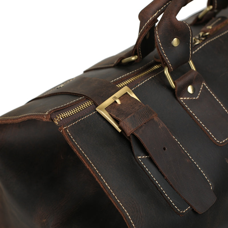 Vintage Style Large Crazy Horse Leather Duffle Bag