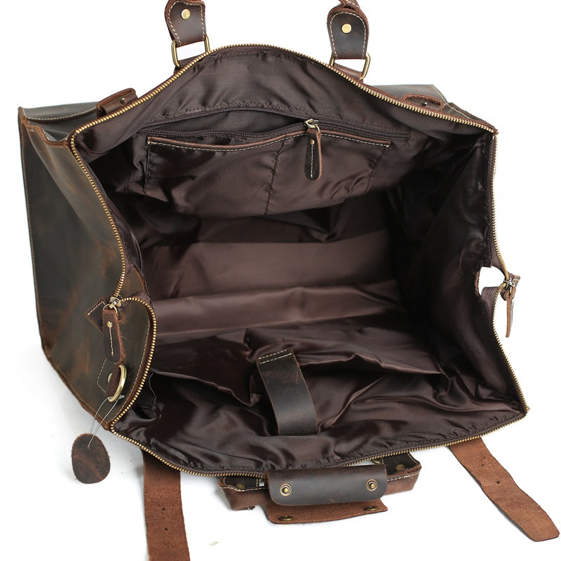 Vintage Style Large Crazy Horse Leather Duffle Bag