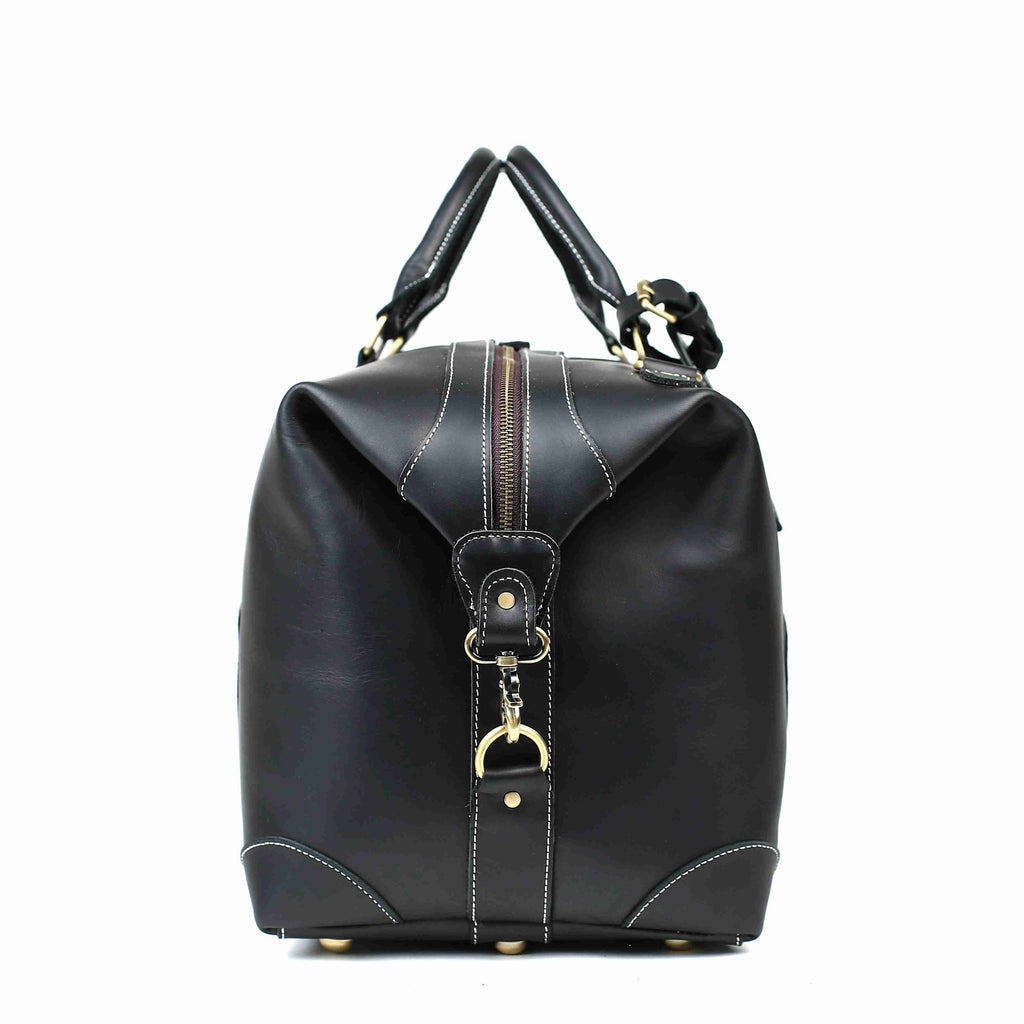RockCow Black Leather Duffle Bag, Mens Weekend Bag, Mens Travel Bag