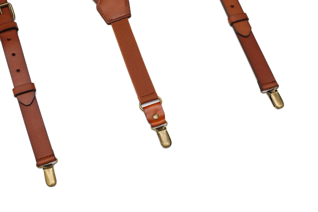 Groomsmen Gift Leather Suspenders Adjustable Y Back Design Brown Leather Suspenders Personalized Groomsman Gift