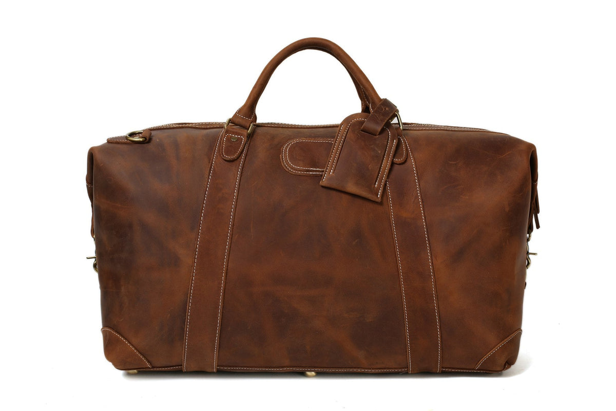 Men's Genuine Leather Duffle Bag , Large Weekender & Travel Gym Bag