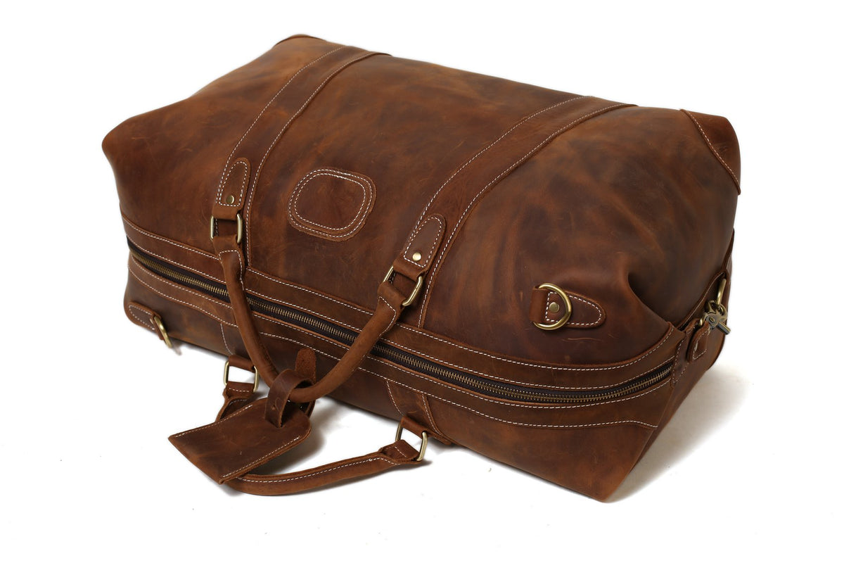 Men's Genuine Leather Duffle Bag , Large Weekender & Travel Gym Bag