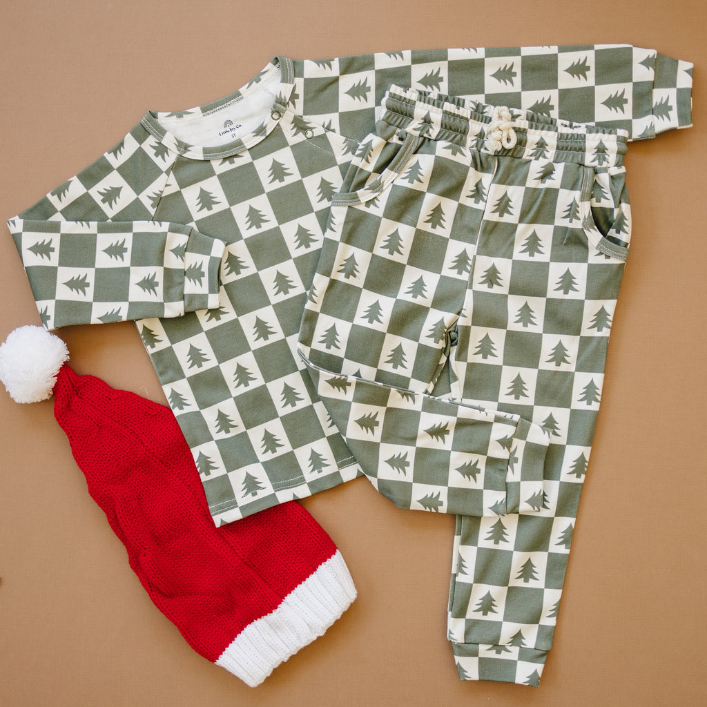 Checkered Christmas Trees Organic Cotton Set