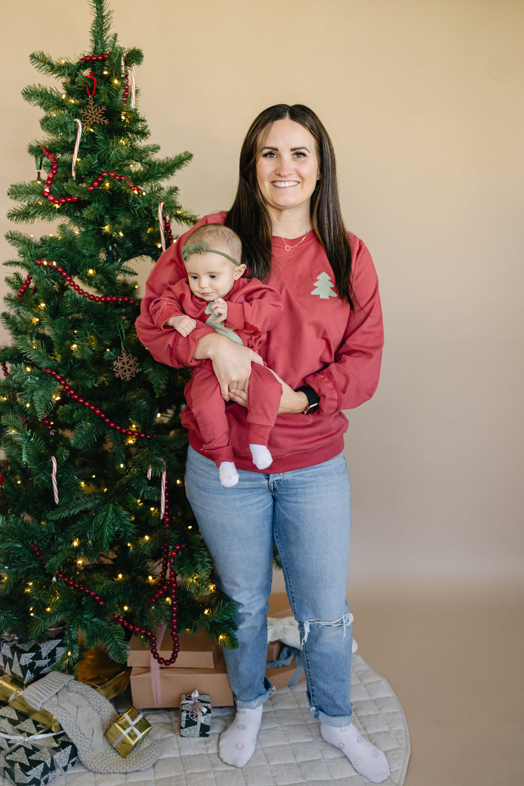 Adult Christmas Tree Applique Crewneck Sweatshirt