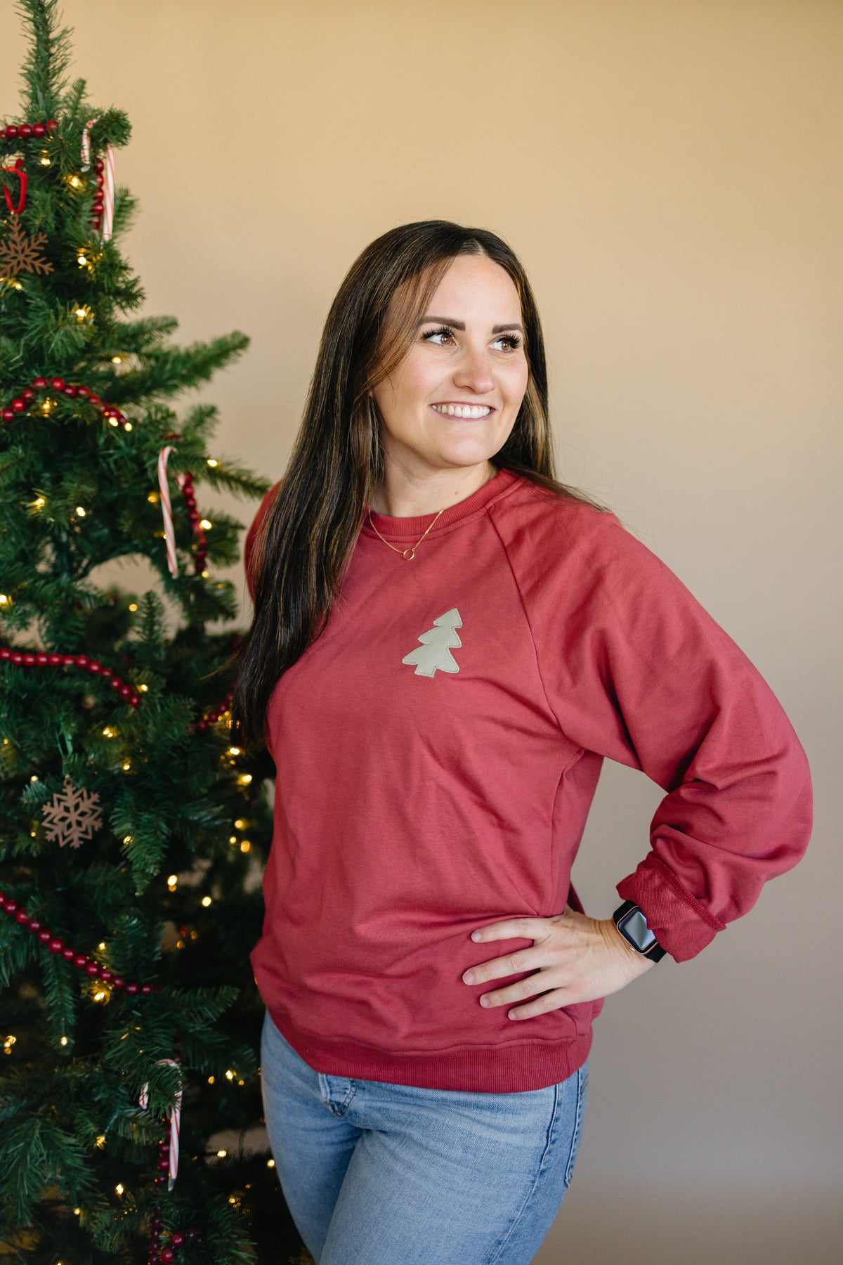 Adult Christmas Tree Applique Crewneck Sweatshirt