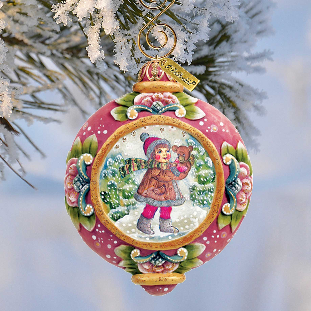 Girl Teddy Bear Sculpted Hand-Painted Christmas Ornament by G.DeBrekht - 6102423