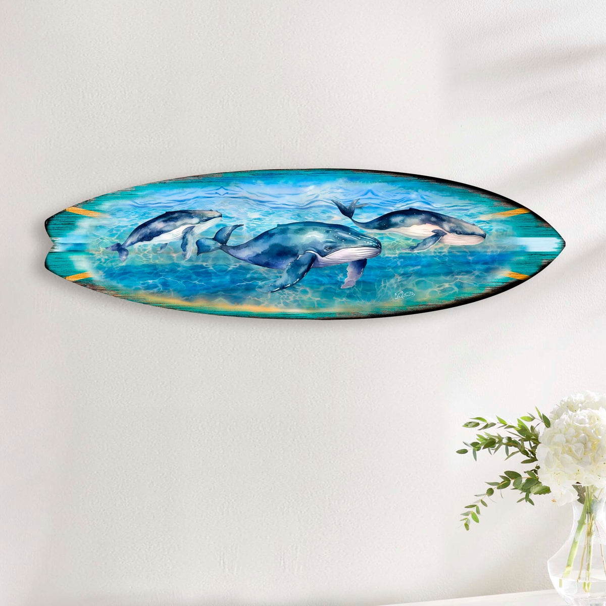 Whale's Harmony Surfboard Coastal Wall Art by G. DeBrekht - Coastal Holiday Decor - 8490114HS