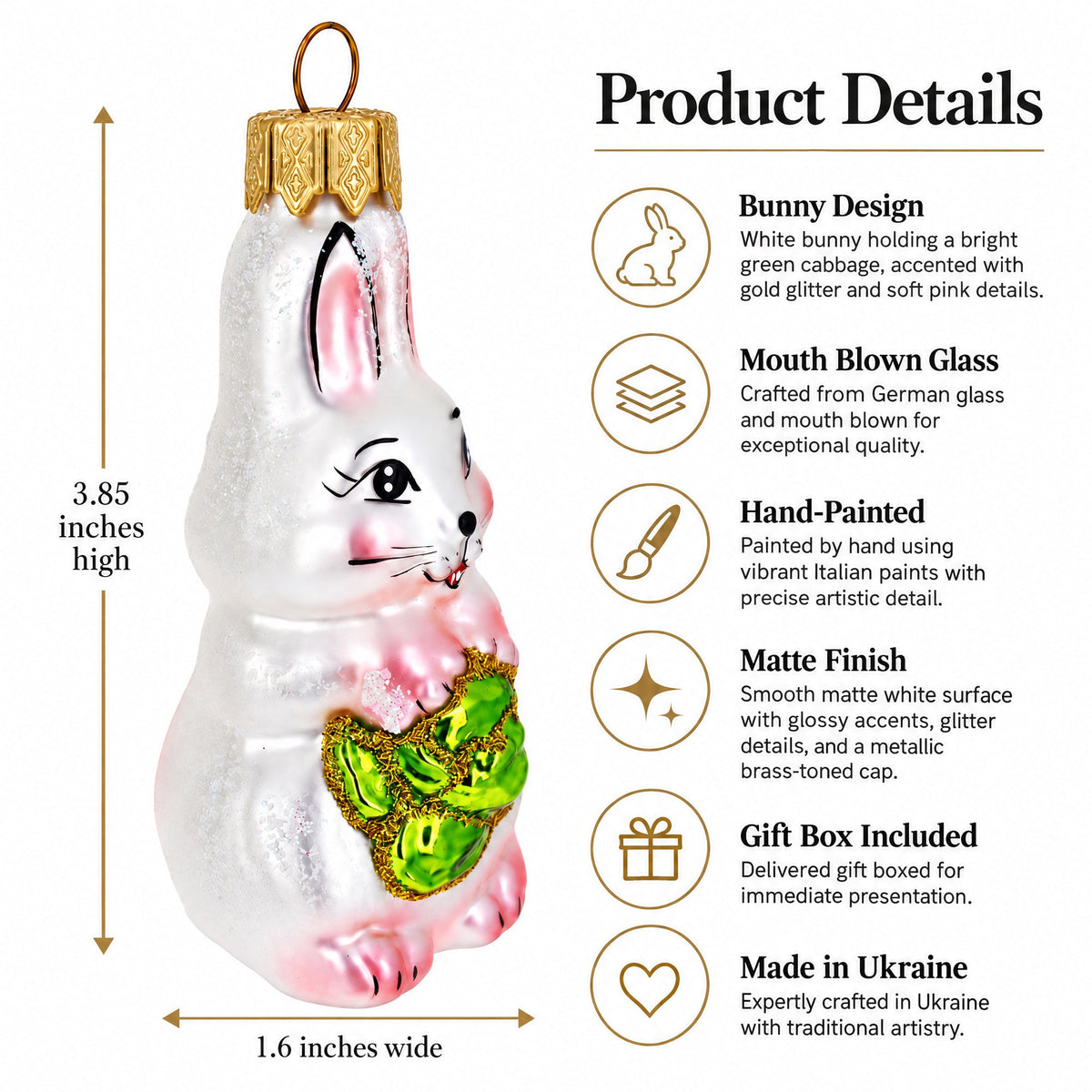 Bunny with Cabbage Glass Christmas Ornament