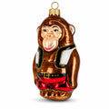 Circus Monkey in Red Shorts and Detailed Vest Glass Christmas Ornament