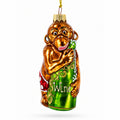 Monkey with Wine Bottle Glass Christmas Ornament