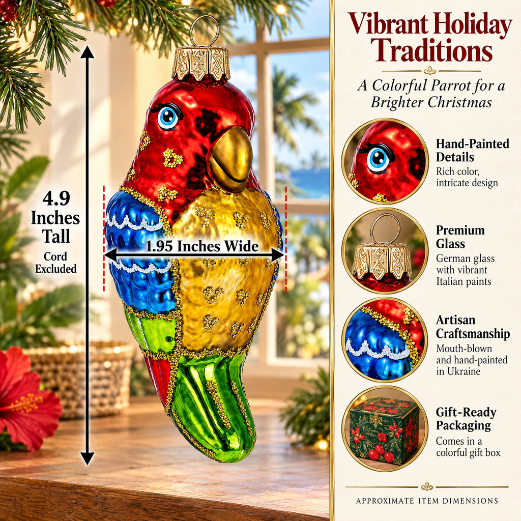 Parrot with Bright Feathers Glass Christmas Ornament