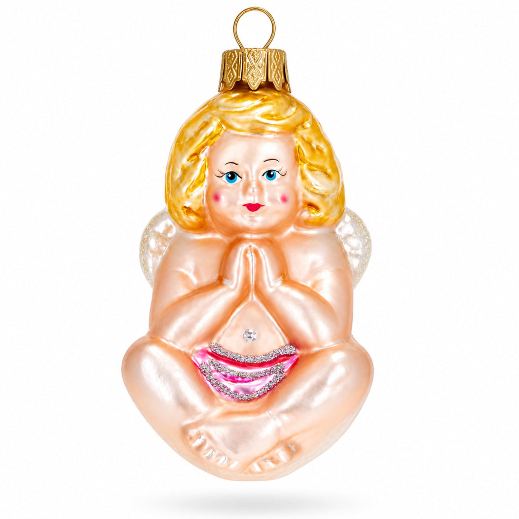Cherub Angel in Prayer Glass Christmas Ornament