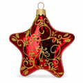 Glossy Red Star with Gold Pattern Glass Christmas Ornament