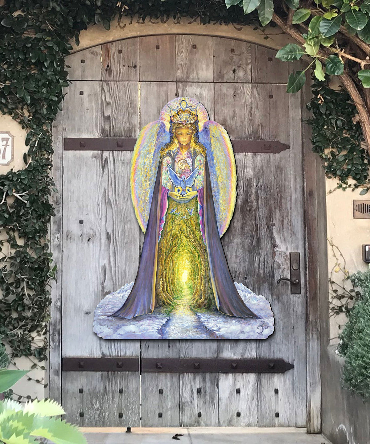 The Angel and the Bluebird Holiday Outdoor Yard Sign by Josephine Wall - Christmas Decor - 845623F-JW