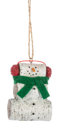 Snowman with Birch Log Ornament -
